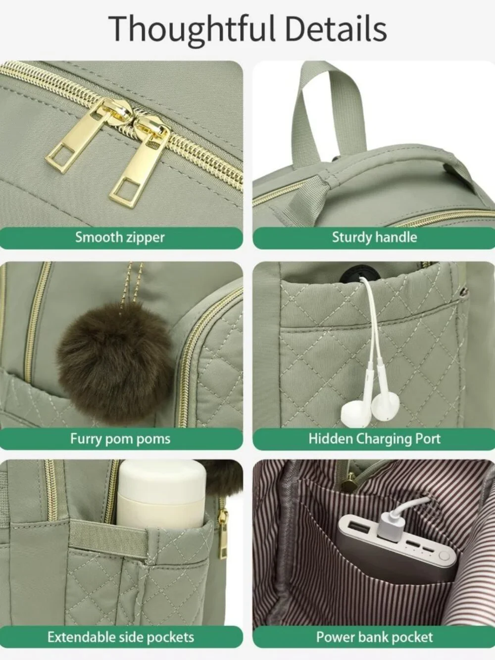 Cute Teen Girls School Backpack, Laptop Bag with Charging Hole for Work